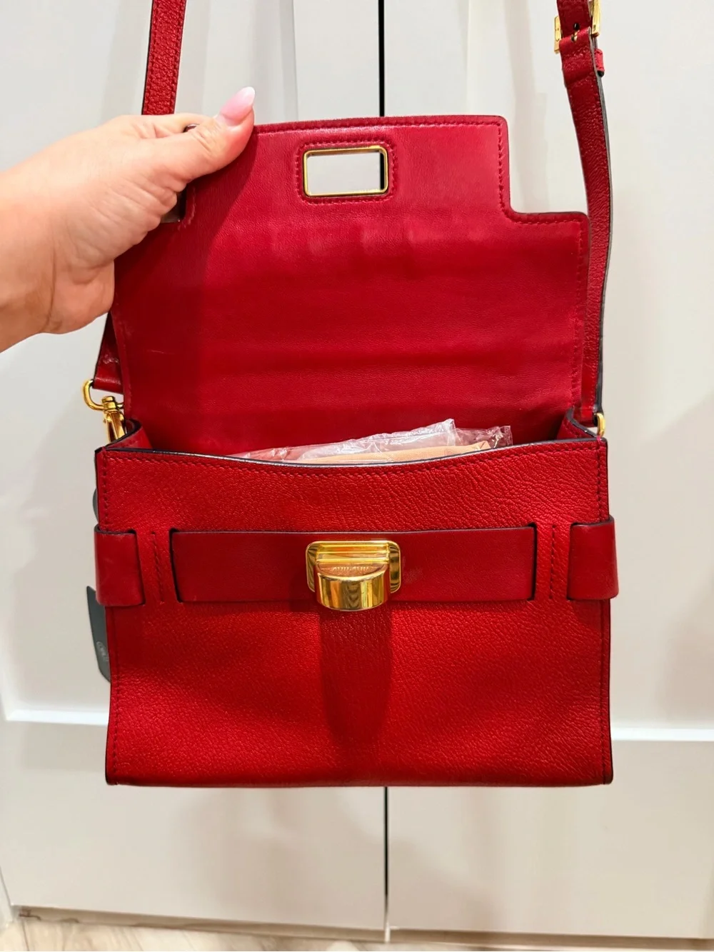 Miu Miu Madras Click Red Goatskin Braided Top Handle Crossbody Satchel Bag